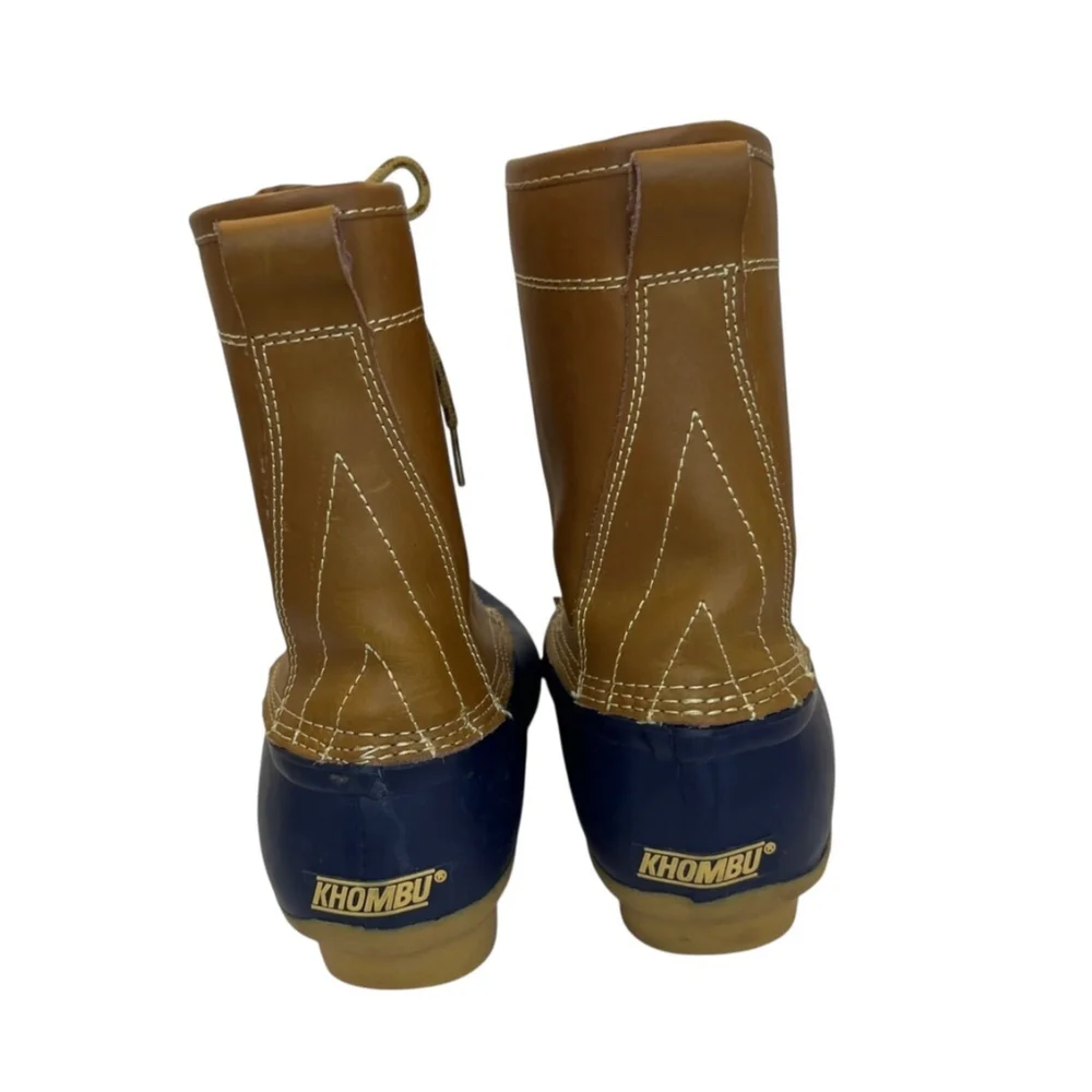 Khombu Letty Leather Tan Blue Lace Up Duck Boots Size 8 M